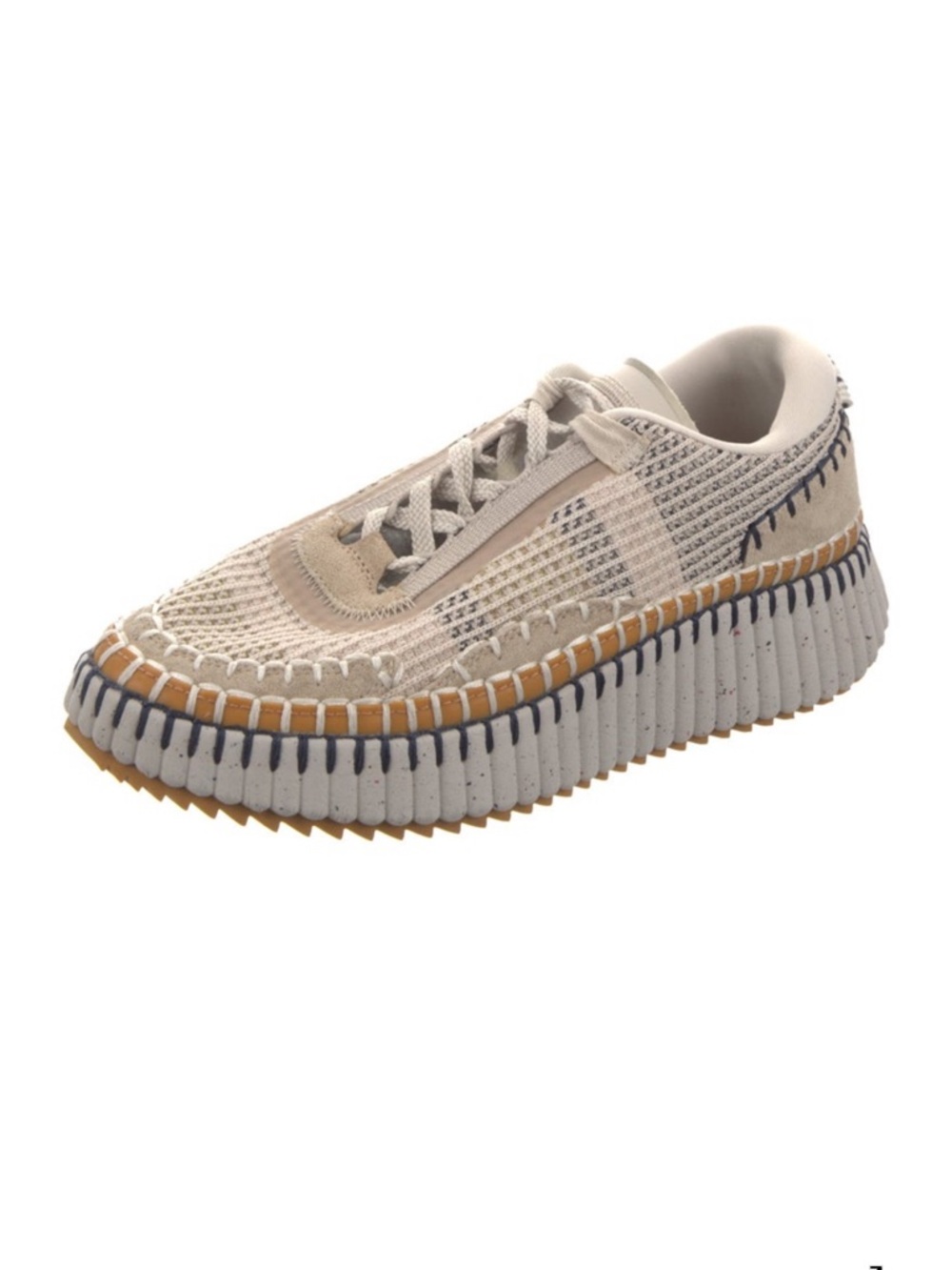 Chloe Nama Whipstitch Biscotti Beige Platform Walking Sneakers 40 - Picture 4 of 7